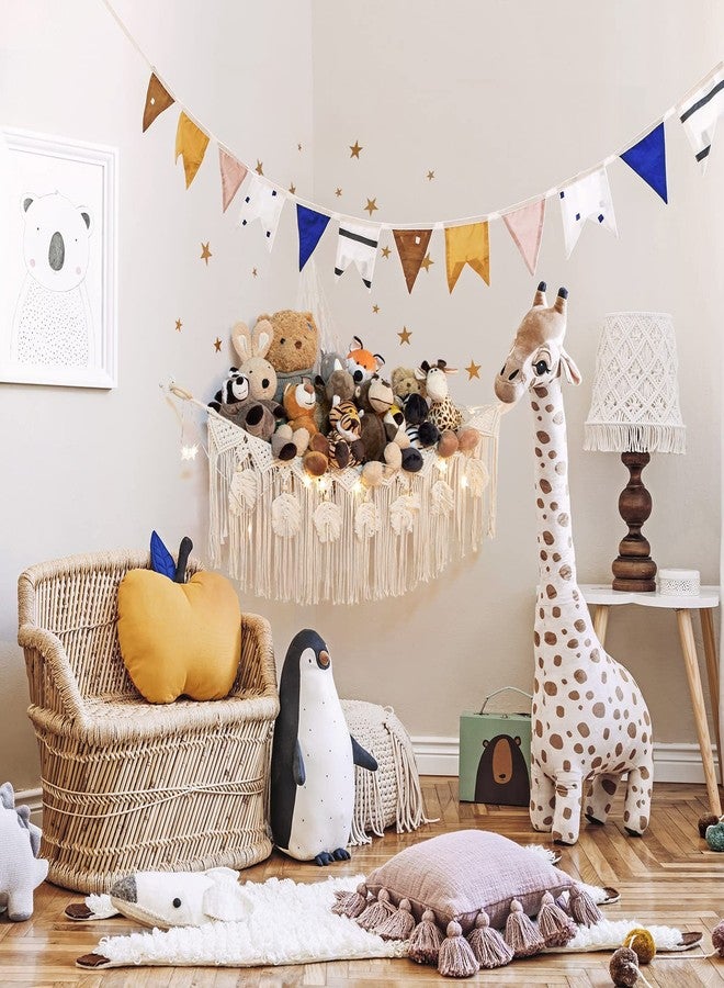 ANROYE Macrame Stuffed Animal Toy Net Hammock with Star Light, Small Plushies Boho Storage for Nursery, Corner Wall Hanging Organizer for Kid, Bohemian Woven Decor Display Holder for Girls Boy Gift - Image 2